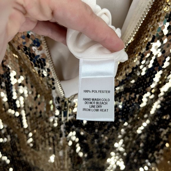NWT Gold Sequin Lulus Bodycon Mini Dress Long Sleeve XL - Picture 4 of 5